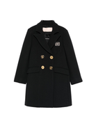 Cappotto per bambina Elisabetta Franchi La Mia Bambina nera con ricamo logo - Rubino Kids