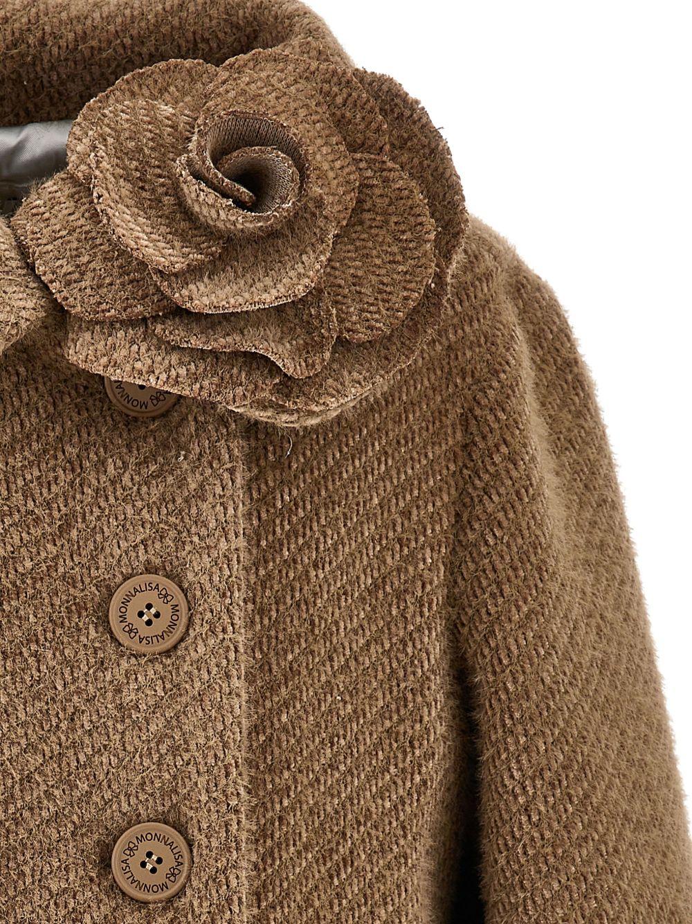 Cappotto per bambina Monnalisa marrone con dettaglio rosa - Rubino Kids