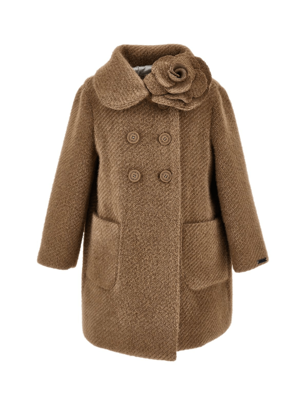 Cappotto per bambina Monnalisa marrone con dettaglio rosa - Rubino Kids