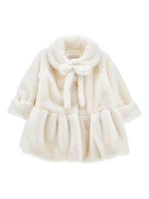 Monnalisa white baby girl coat with pleated hem