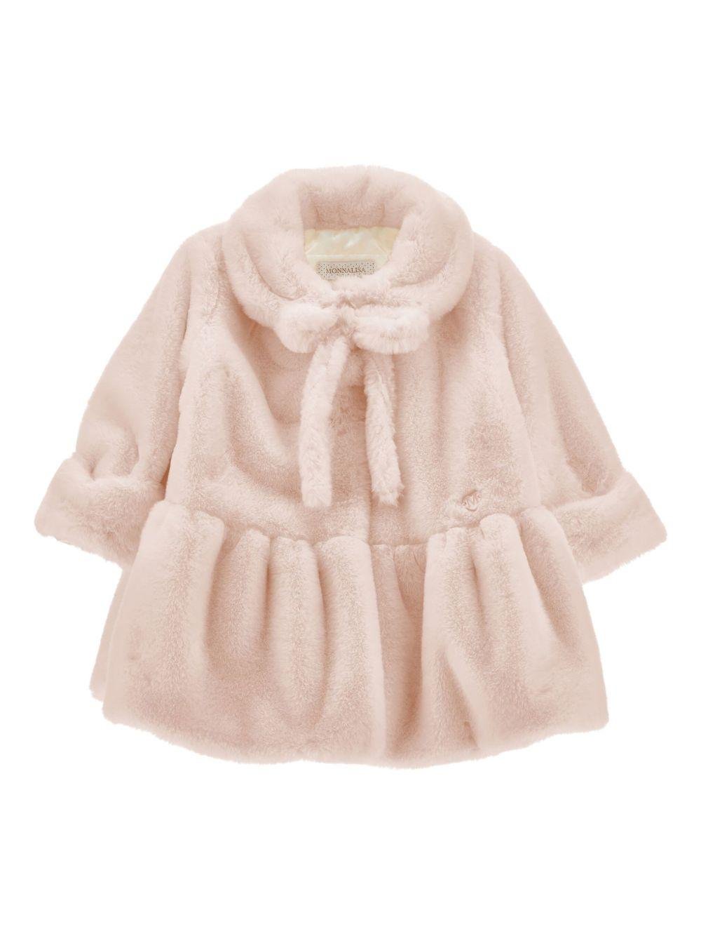 Cappotto per neonata Monnalisa rosa con orlo con peplum - Rubino Kids