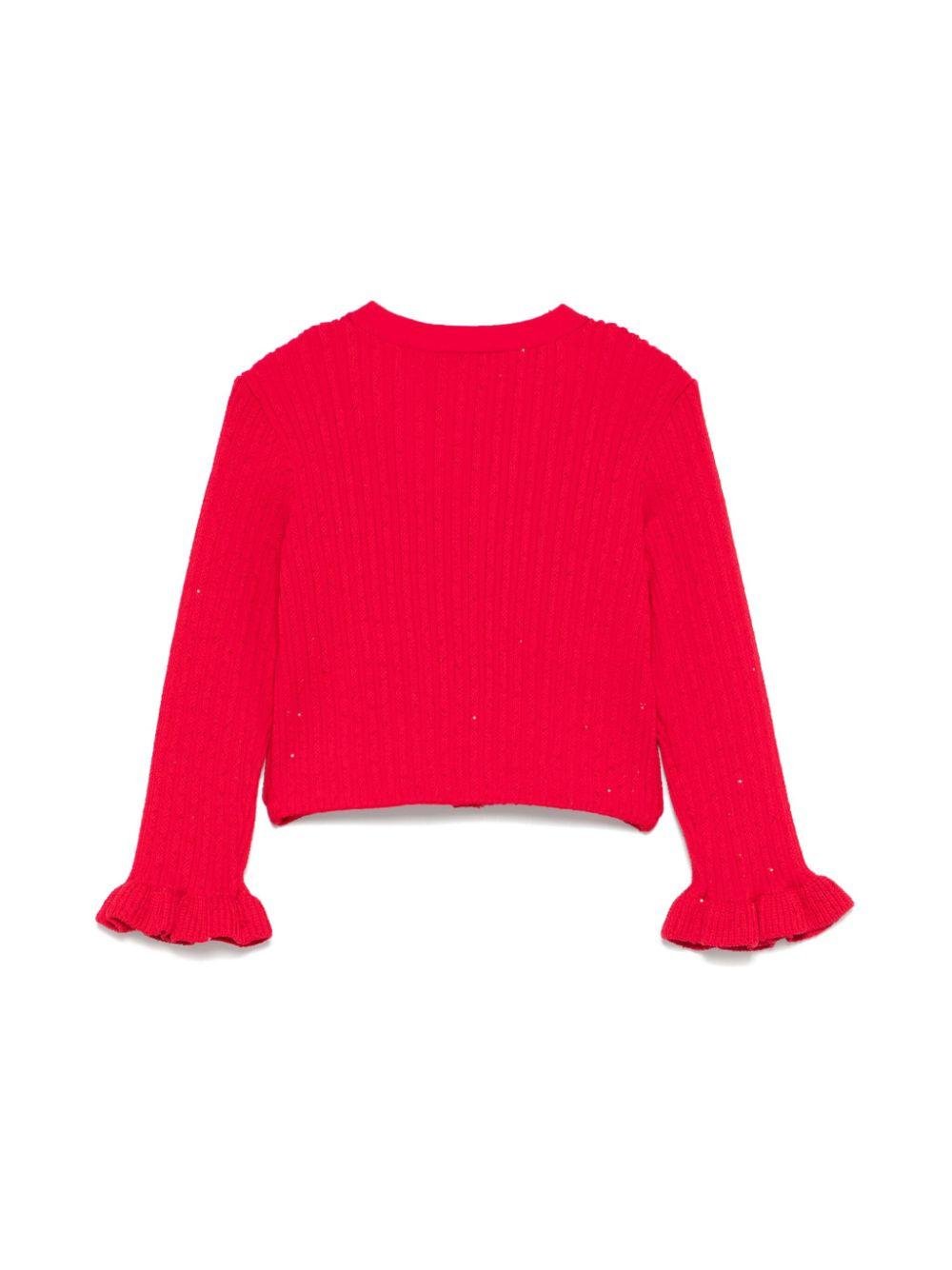 Cardigan a coste per bambina Self - Portrait Kids rosso con applicazione a fiori - Rubino Kids
