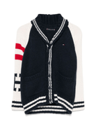Cardigan con logo per bambino Tommy Hilfiger Junior blu con revers a scialle - Rubino Kids