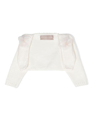 La Stupenderia beige crop cardigan for newborns with appliques