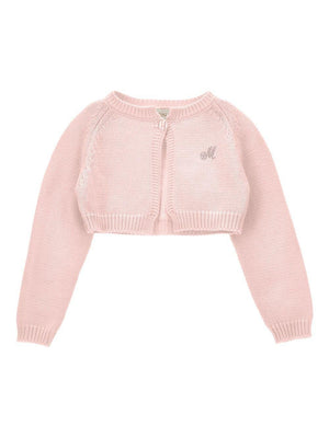 Cardigan crop per neonata Monnalisa rosa con scollo rotondo