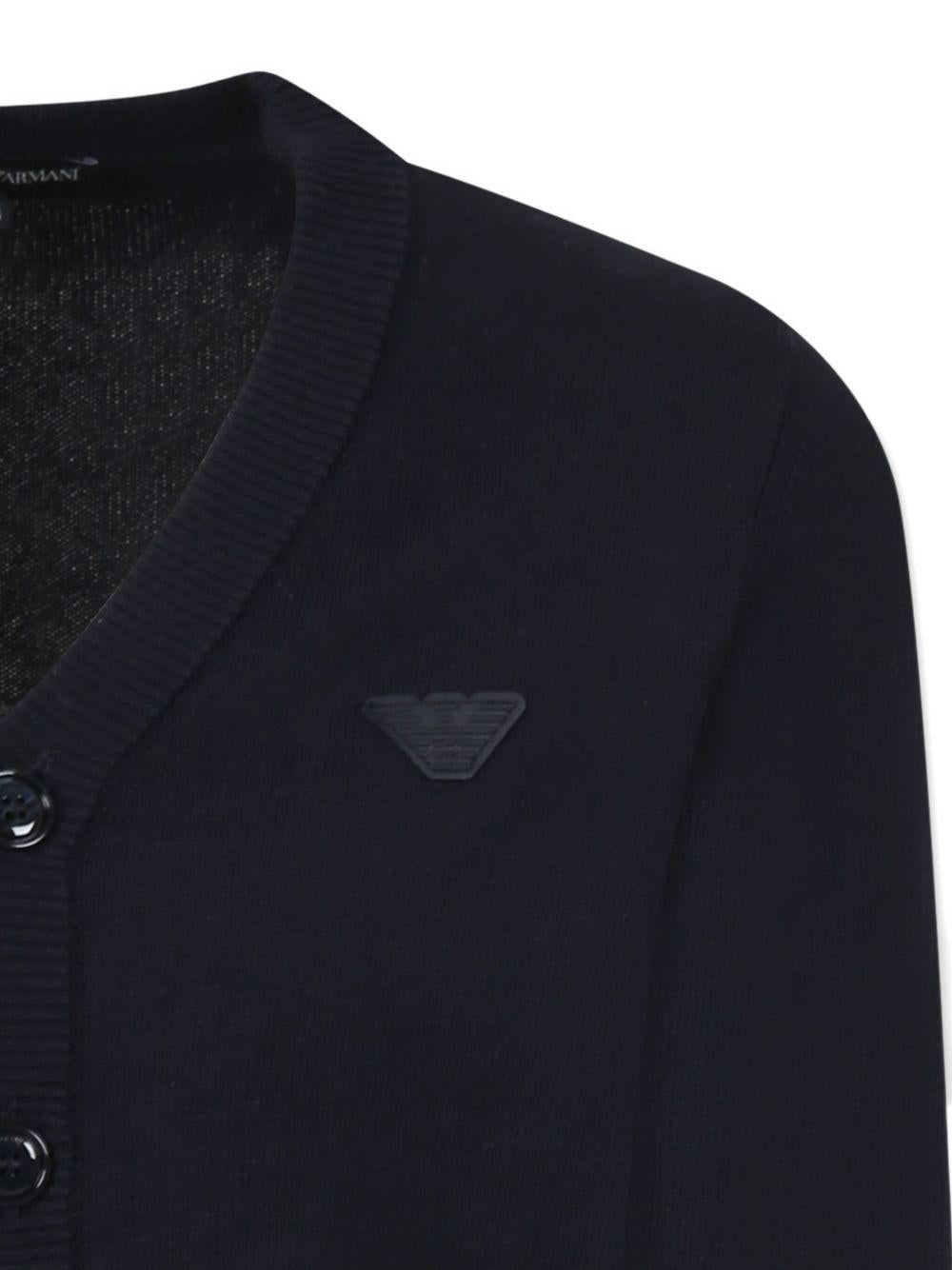 Cardigan Emporio Armani Kids blu in cotone e lana con scollo a V - Rubino Kids