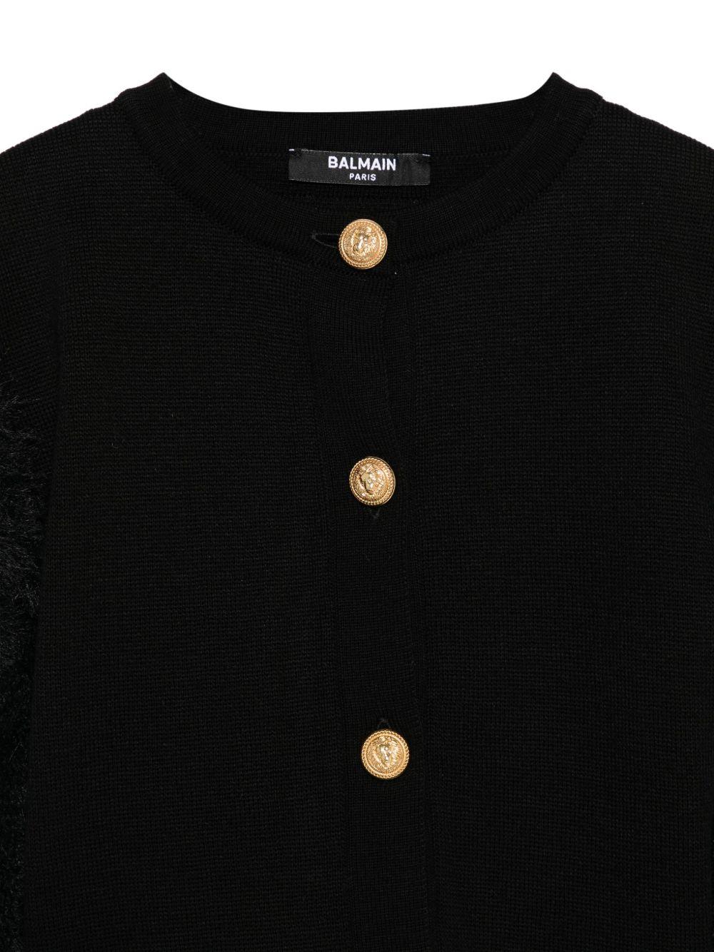 Cardigan per bambina Balmain Kids nero con bottoni color oro - Rubino Kids