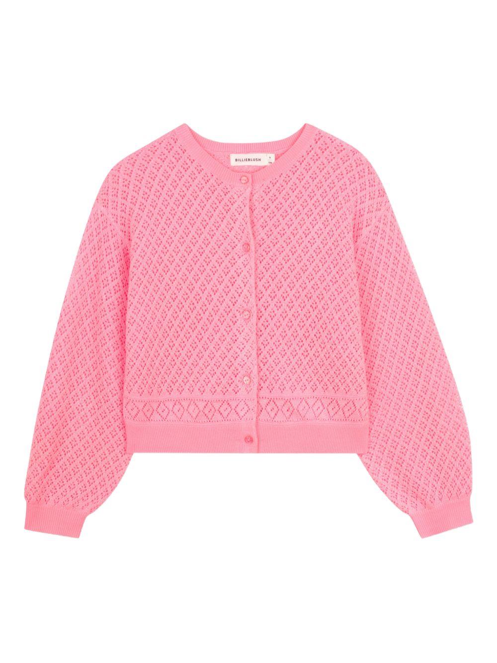 Cardigan per bambina Billieblush rosa con texture traforata - Rubino Kids