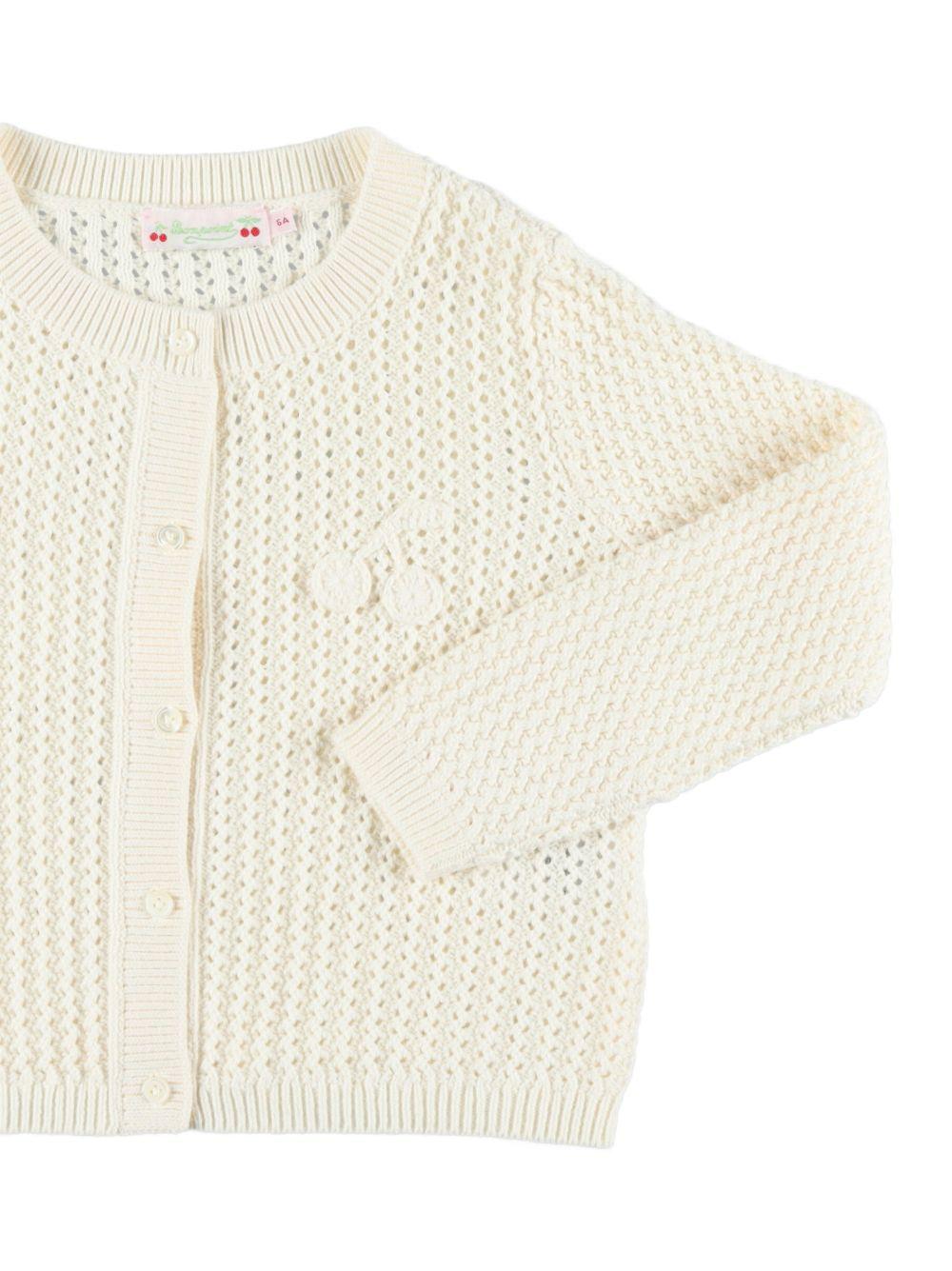 Cardigan per bambina Bonpoint bianco con logo ricamato - Rubino Kids