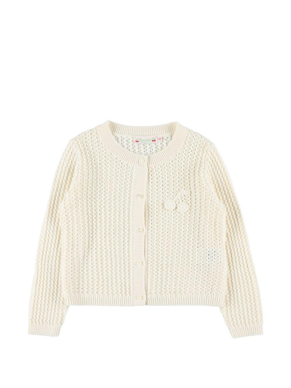 Cardigan per bambina Bonpoint bianco con logo ricamato - Rubino Kids