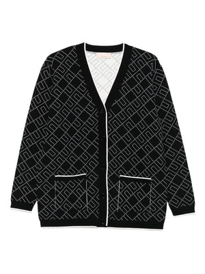 Cardigan per bambina Elisabetta Franchi La Mia Bambina nero con motivo logo all-over