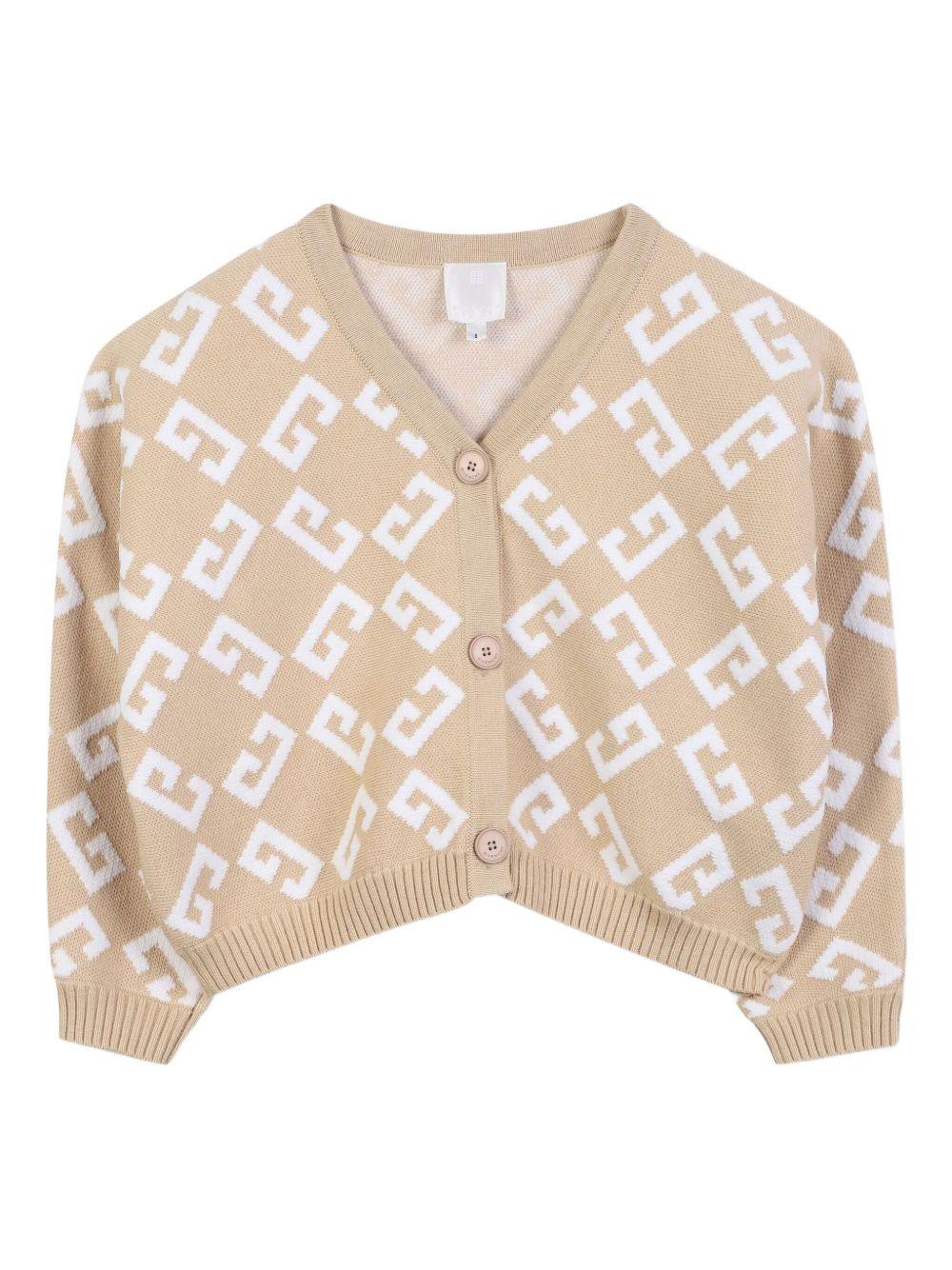 Cardigan per bambina Givenchy Kids beige con logo jacquard - Rubino Kids