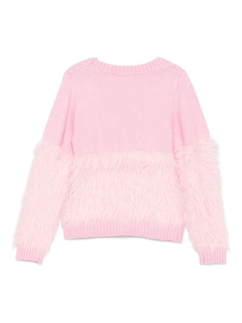 Cardigan per bambina Monnalisa rosa con rifiniture in pelliccia - Rubino Kids