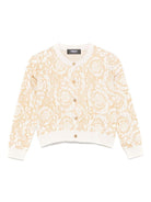 Cardigan per bambina Versace Kids beige con stampa stile Barocco - Rubino Kids