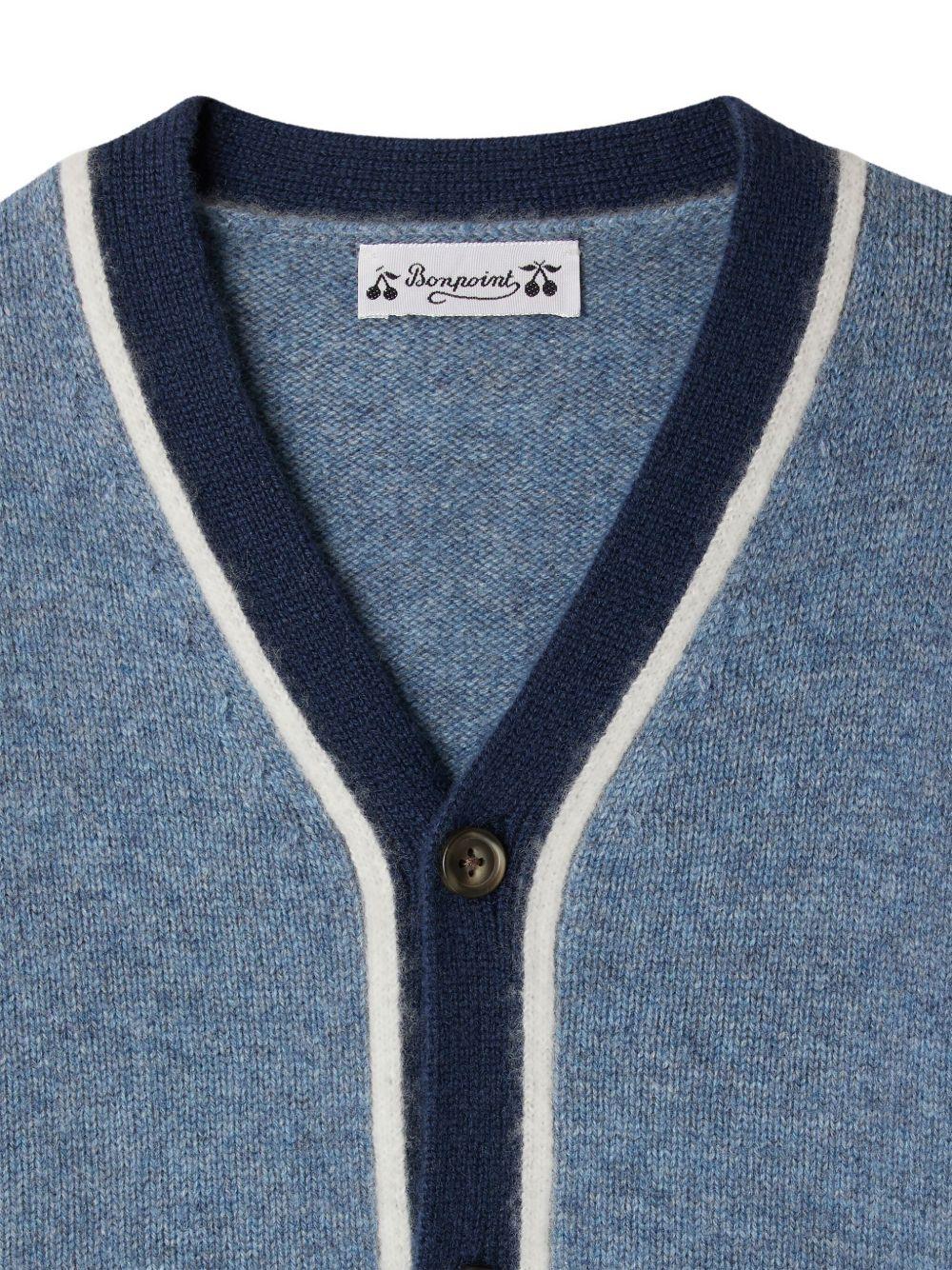 Cardigan per bambino Bonpoint blu con scollo a V - Rubino Kids