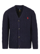 Cardigan per bambino Polo Ralph Lauren Kids blu con maglia intrecciata - Rubino Kids