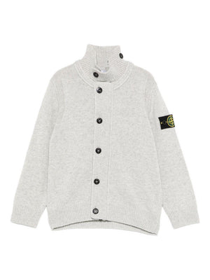 Stone Island Junior grey cardigan for boys with a high neck and buttons