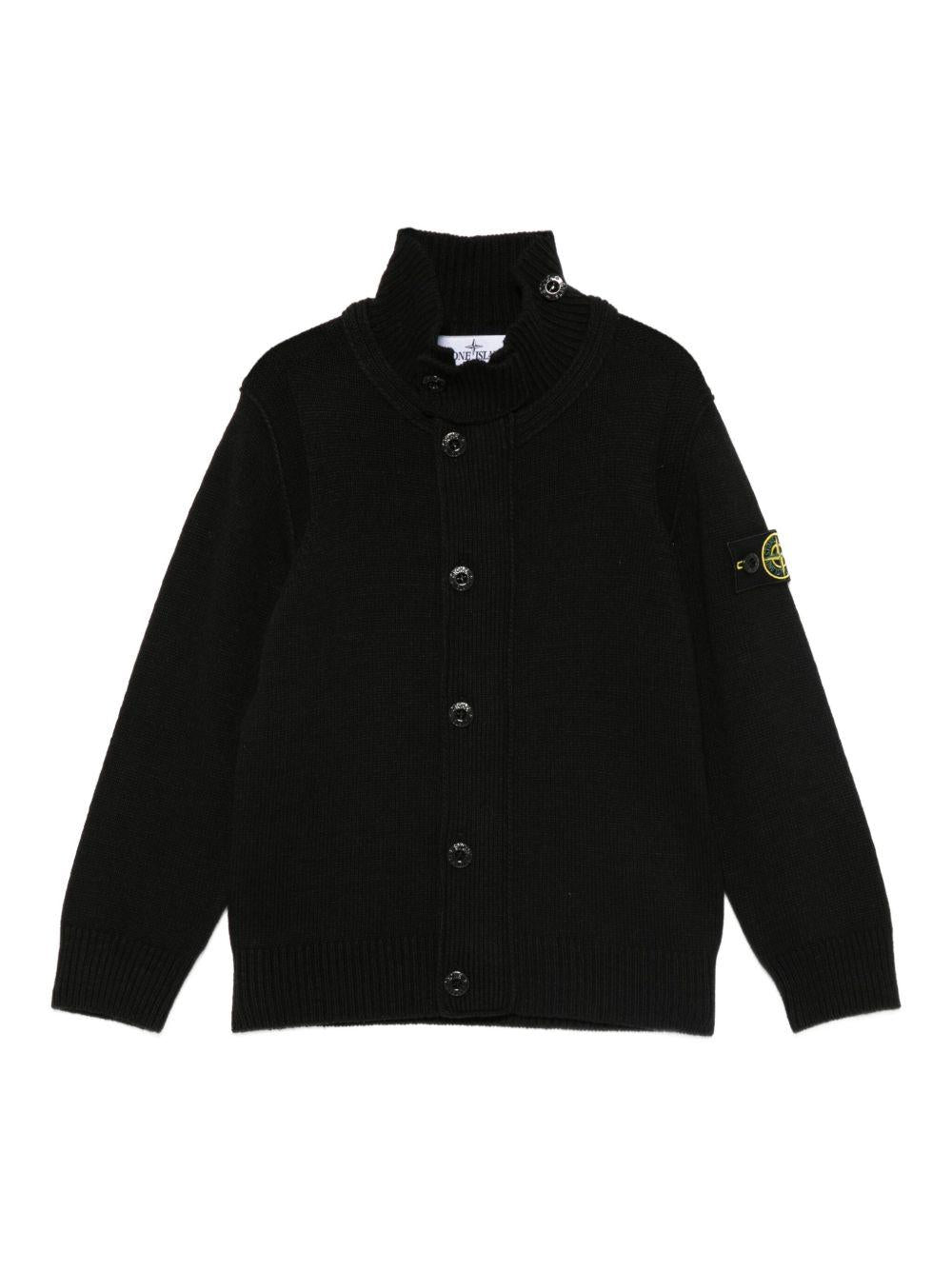 Cardigan per bambino Stone Island Junior nera a collo alto con bottoni - Rubino Kids