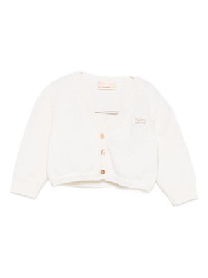 Elisabetta Franchi La Mia Bambina white V-neck cardigan for newborns
