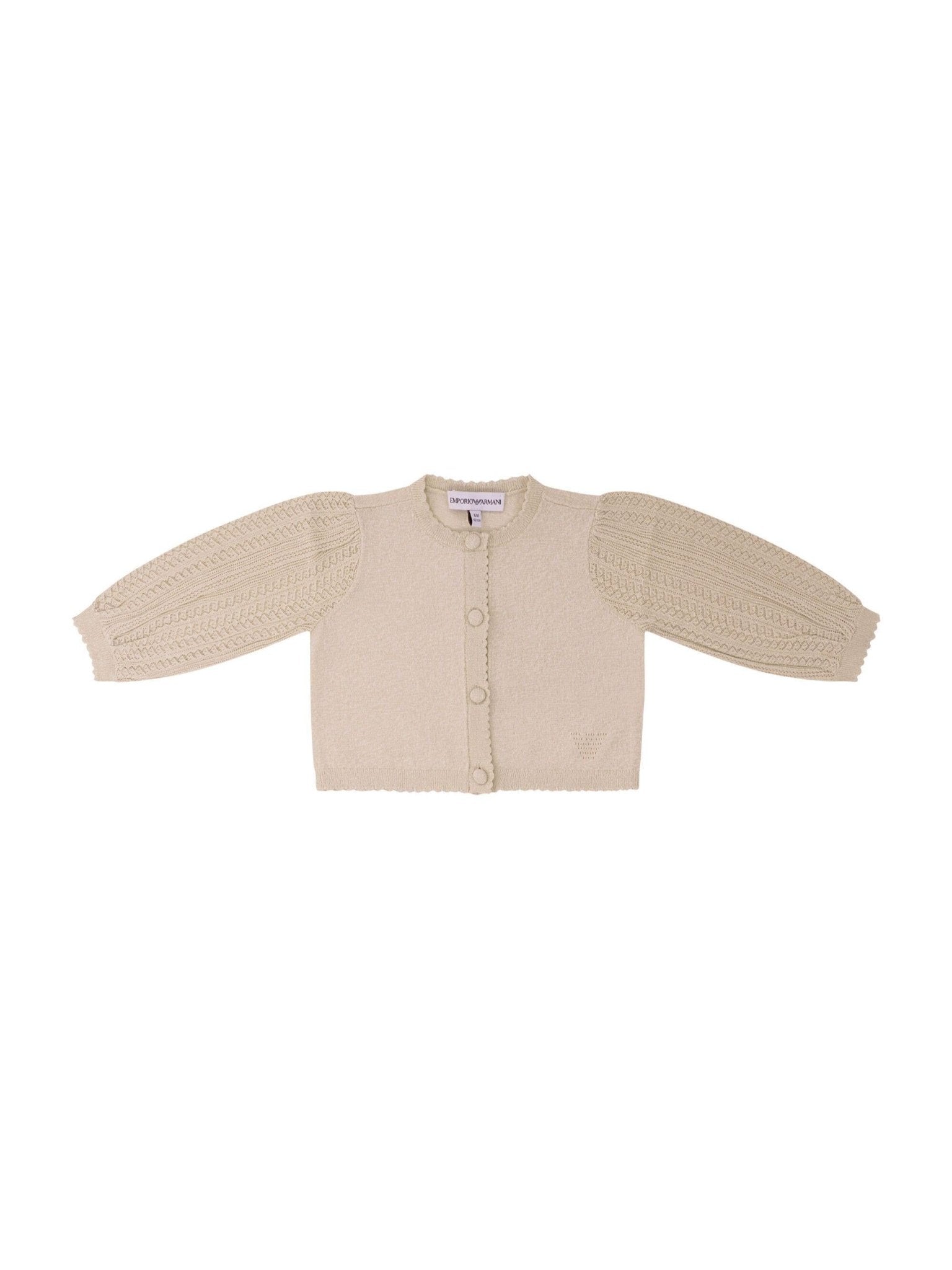 Cardigan per neonata Emporio Armani Kids beige con trama lavorata a maglia - Rubino Kids