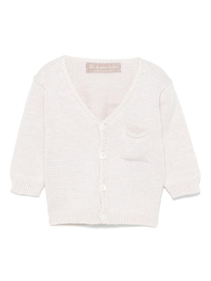 La Stupenderia beige cotton cardigan for baby girls with chest pocket