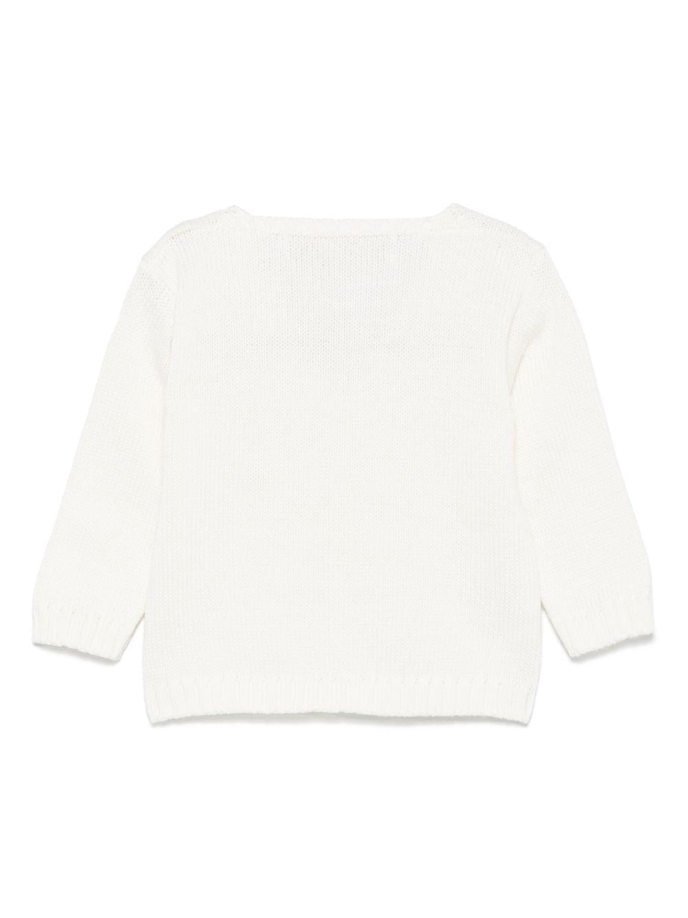 Cardigan per neonata La Stupenderia bianco in cotone con orlo e polsini a coste - Rubino Kids