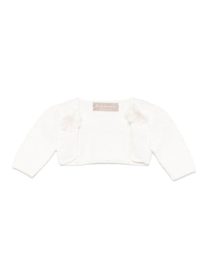 La Stupenderia white cotton cardigan for newborns with ribbed cuffs