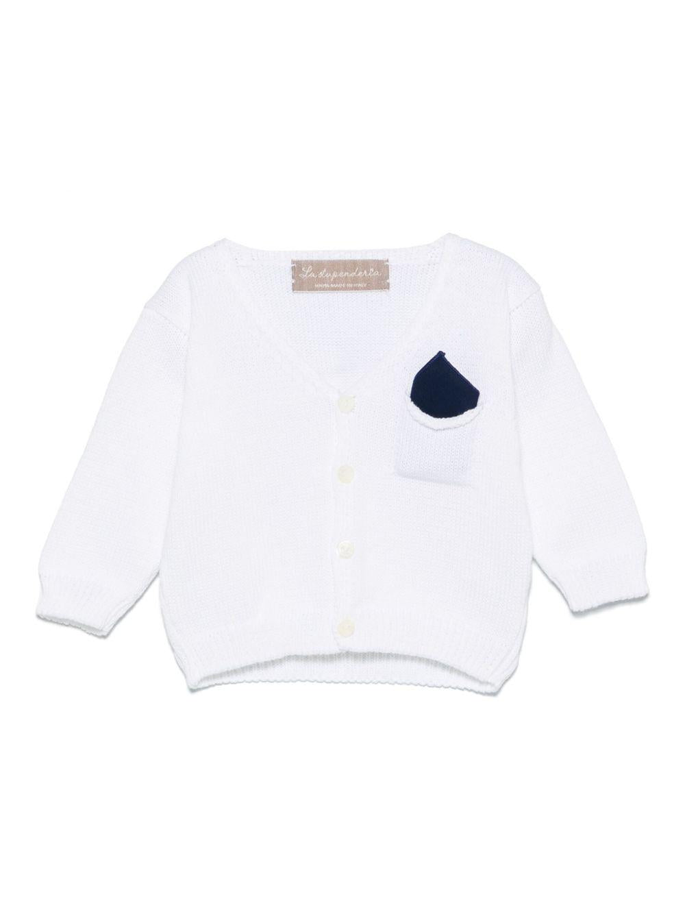 Cardigan per neonata La Stupenderia bianco in cotone con tasca applicata sul petto - Rubino Kids