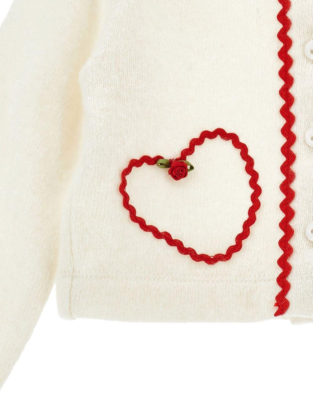 Cardigan per neonata Monnalisa bianco con applicazione con cuore - Rubino Kids