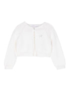 Cardigan per neonata Monnalisa bianco con applicazione con logo di strass - Rubino Kids