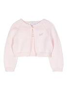 Cardigan per neonata Monnalisa rosa con applicazione con logo di strass - Rubino Kids