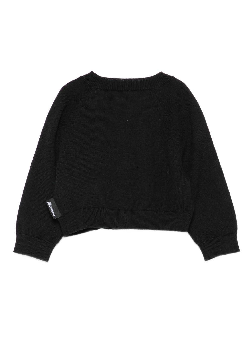 Cardigan per neonata Moschino Kids nero con applicazione Teddy Bear - Rubino Kids