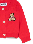 Cardigan per neonata Moschino Kids rosso con applicazione Teddy Bear - Rubino Kids