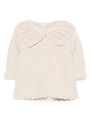 Cardigan per neonata Paz Rodríguez beige con colletto all'uncinetto