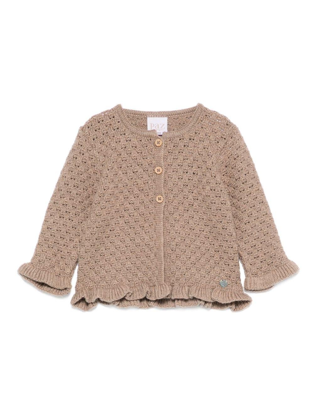 Cardigan per neonata Paz Rodríguez beige con orlo arricciato - Rubino Kids