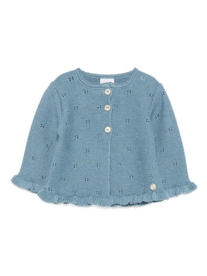Paz Rodriguez blue cardigan for baby girls with ruffles