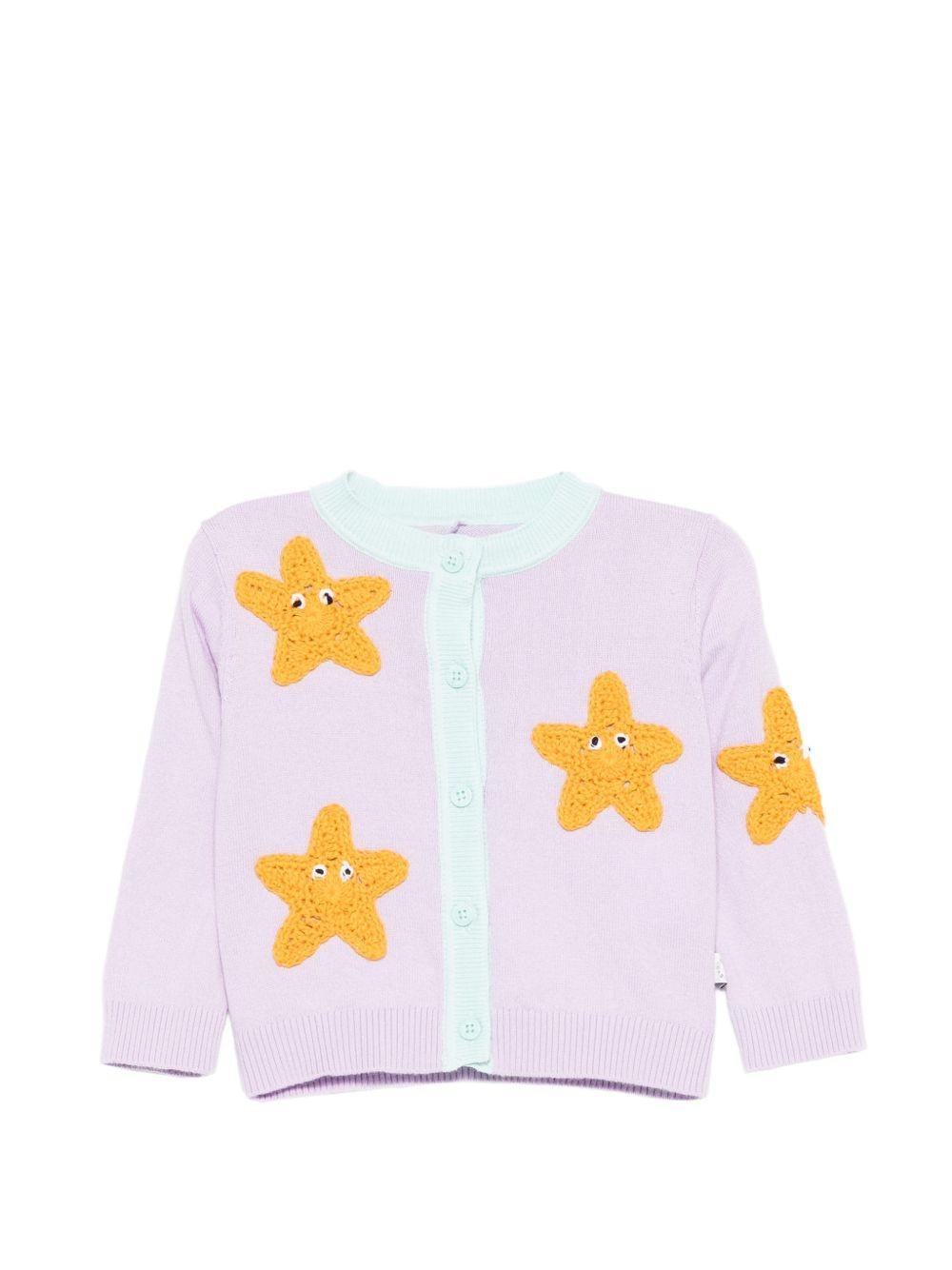 Cardigan per neonata Stella McCartney Kids viola con ricamo stelle marine - Rubino Kids
