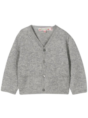 Cardigan per neonato Bonpoint grigio con scollo a V