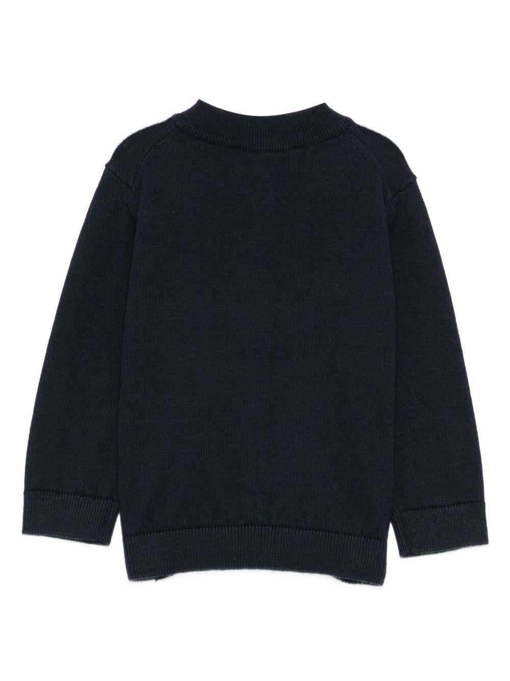 Cardigan per neonato Emporio Armani Kids blu con placca logo - Rubino Kids