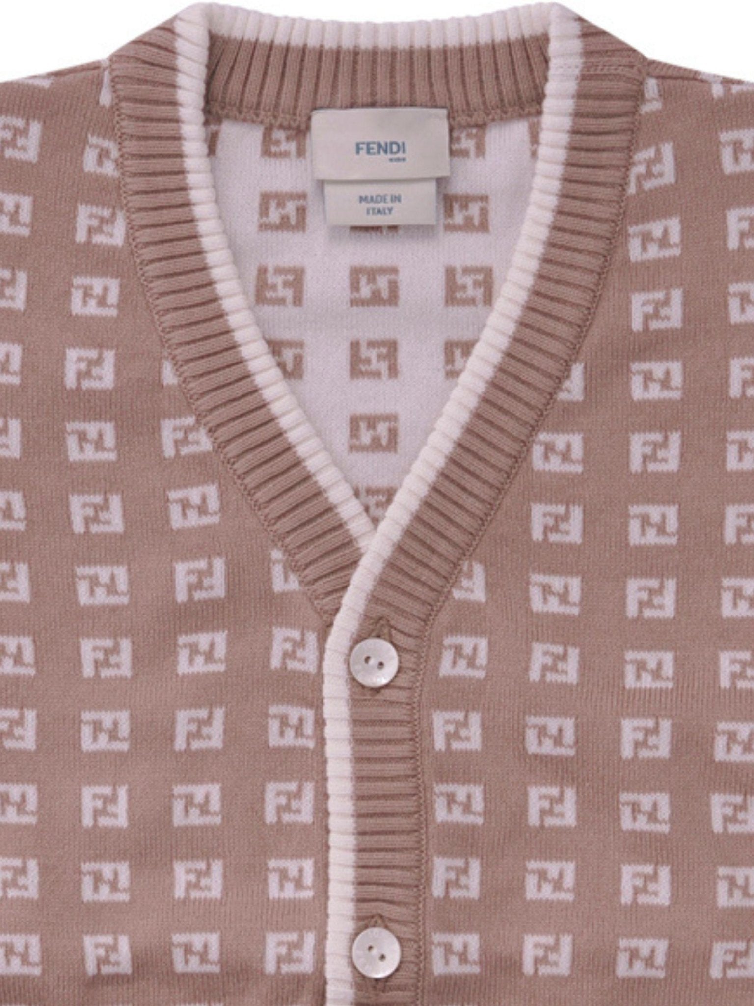 Cardigan per neonato Fendi Kids beige con logo FF all - over - Rubino Kids