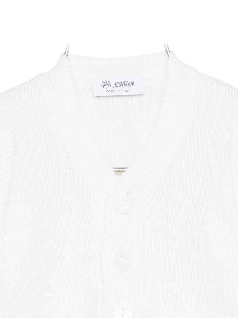 Cardigan per neonato Jesurum Baby bianco con due tasche applicate sul davanti - Rubino Kids