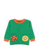Cardigan per neonato Stella McCartney Kids verde con ricamo palline da tennis e basket - Rubino Kids