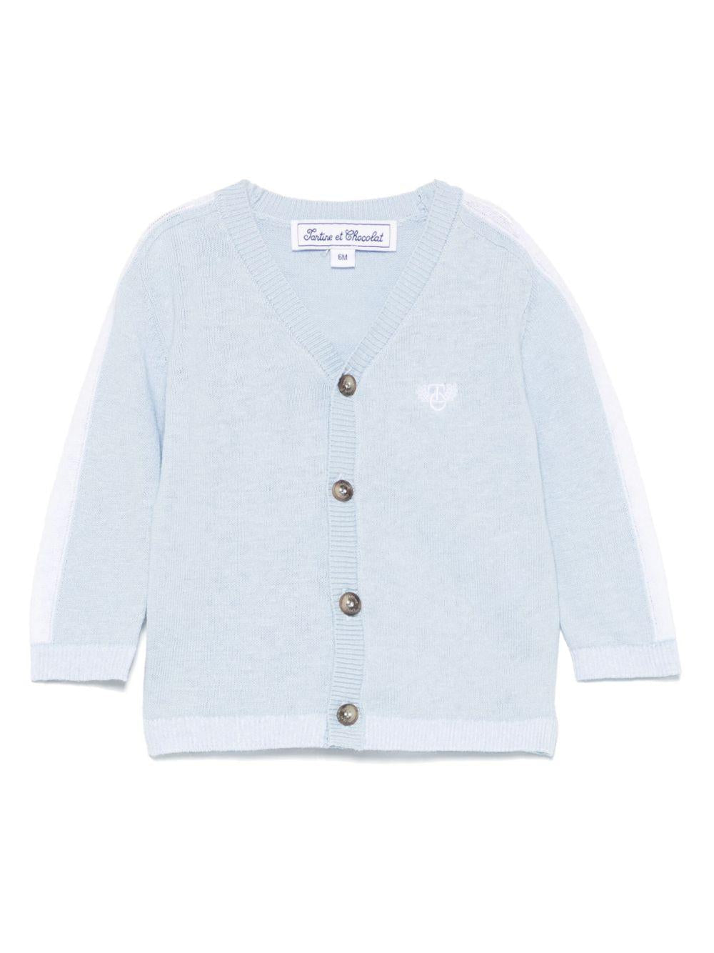 Cardigan per neonato Tartine Et Chocolat azzurro con ricamo e bordo a contrasto - Rubino Kids