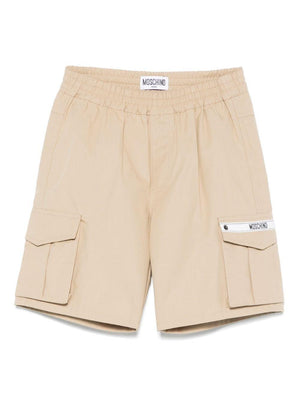 Moschino Kids beige cargo shorts for newborns with applique