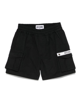 Moschino Kids black cargo shorts for newborns with applique