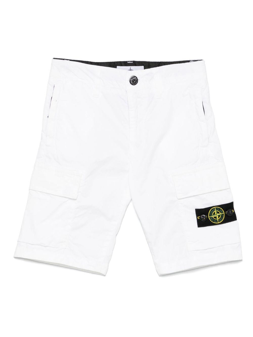 Cargo shorts Stone Island Junior bianco con tasche laterali - Rubino Kids