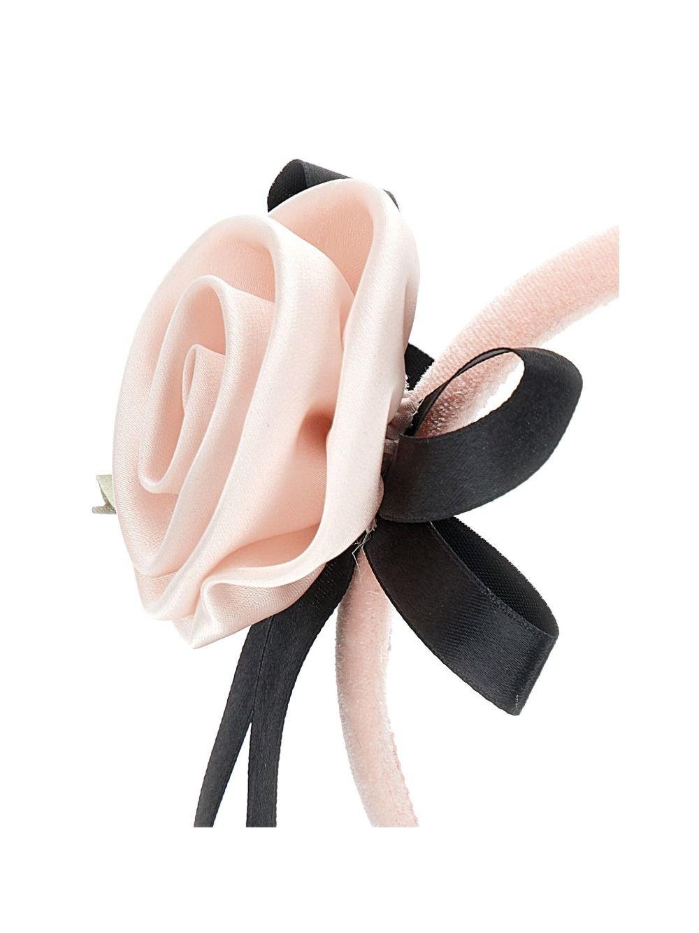 Cerchietto per bambina Monnalisa rosa in velluto con dettaglio fiore - Rubino Kids
