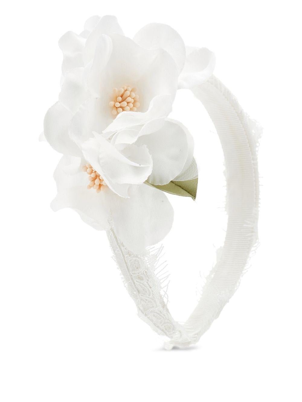 Cerchietto per capelli per bambina Monnalisa bianco con applicazione floreale - Rubino Kids