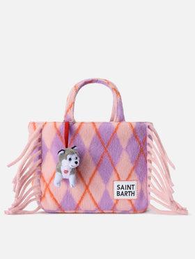 Charm con mini husky peluche per bambini MC2 ST. Barth Kids grigio con laccio rosso - Rubino Kids