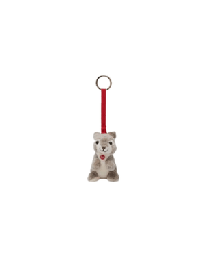 Charm con mini scoiattolo peluche per bambini MC2 ST. Barth Kids beige con dettaglio laccio rosso